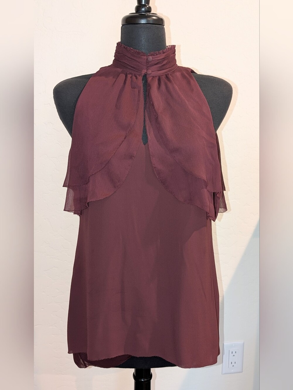 White House Black Market Burgundy Color Cape Style High Neck Sleeveless Top Sz10
